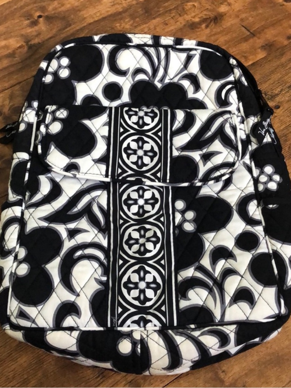 Vera Bradley Night and Day Quilted Campus Backpack - Black & White Floral